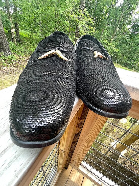 After Midnight Black Sequin Loafer Men 12 Gold Horn Tassel Maximalist Glam main image 5